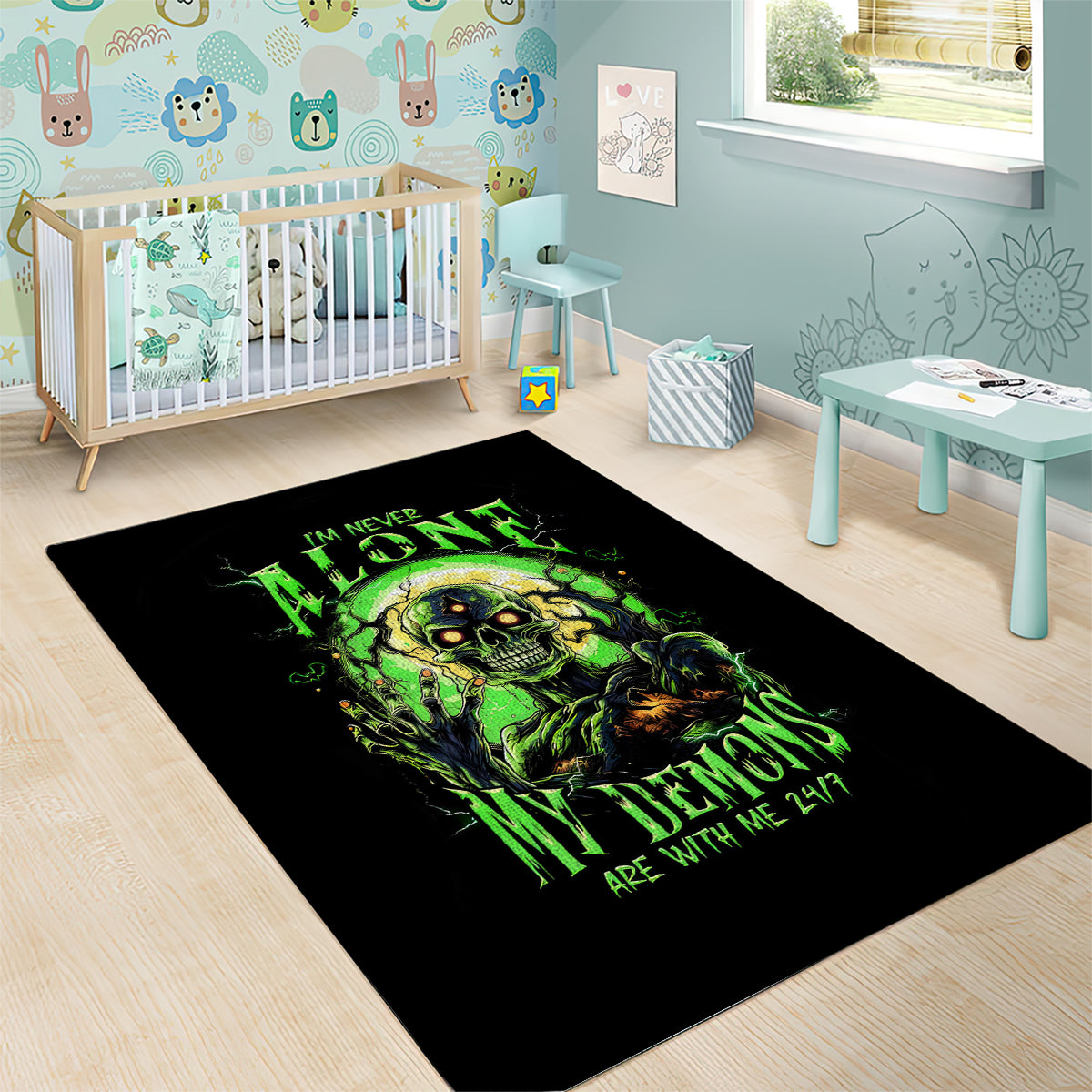 Zombie Skull Area Rug I Never Alone My Demon With Me 24/7 - Wonder Print Shop