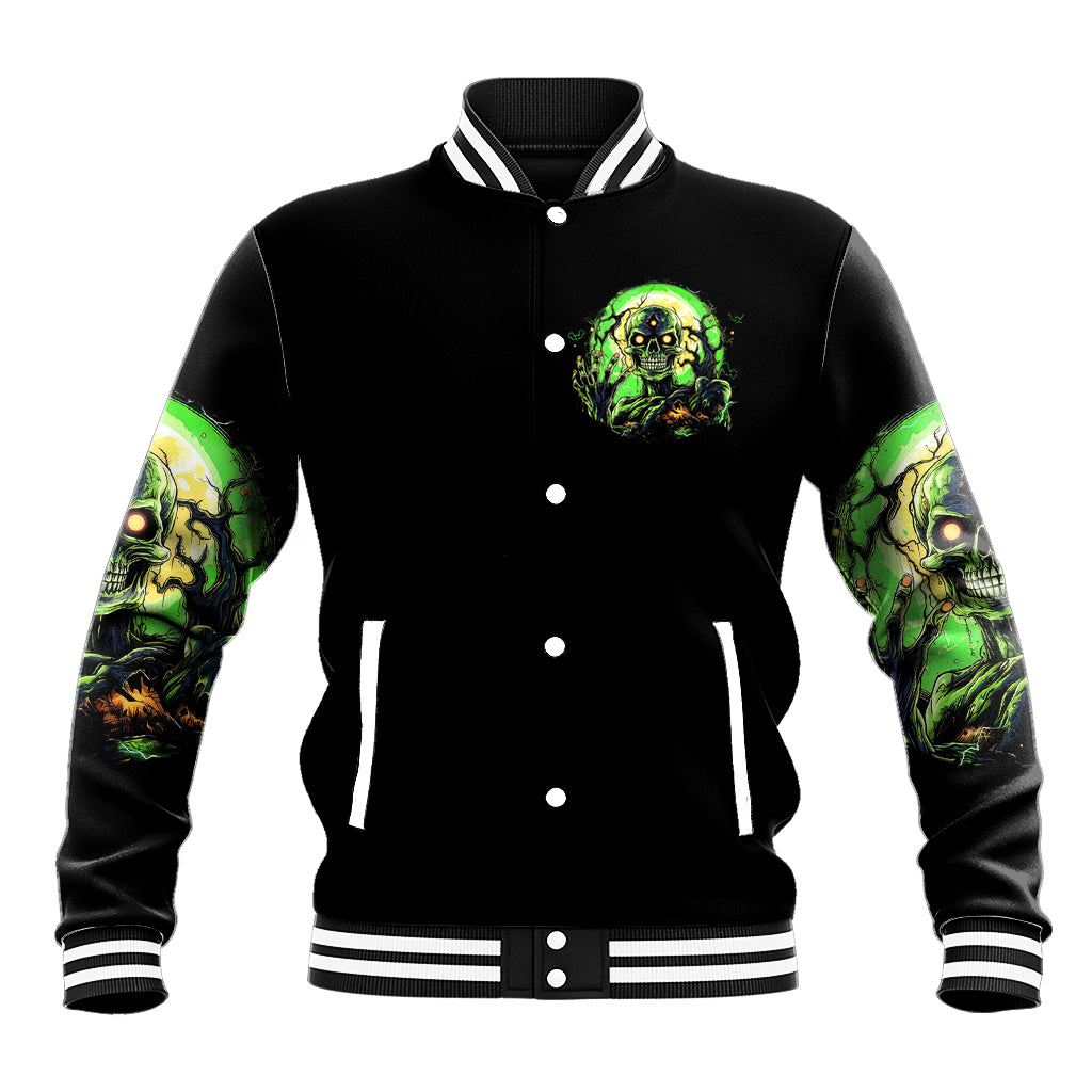 Zombie Skull Baseball Jacket I Never Alone My Demon With Me 24/7 - Wonder Print Shop
