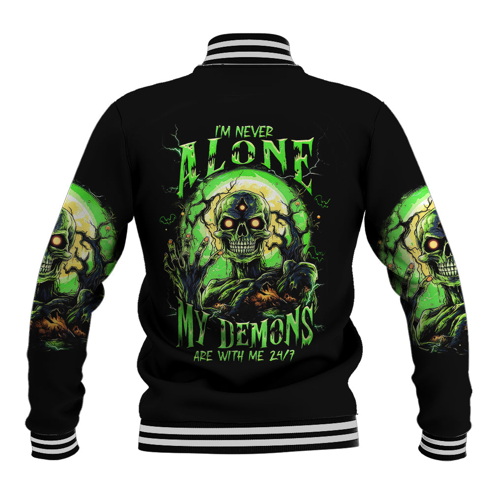 Zombie Skull Baseball Jacket I Never Alone My Demon With Me 24/7 - Wonder Print Shop