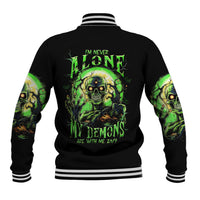 Zombie Skull Baseball Jacket I Never Alone My Demon With Me 24/7 - Wonder Print Shop