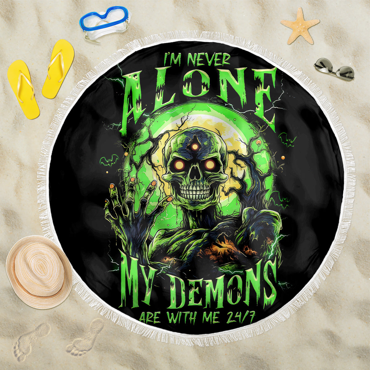 Zombie Skull Beach Blanket I Never Alone My Demon With Me 24/7 - Wonder Print Shop