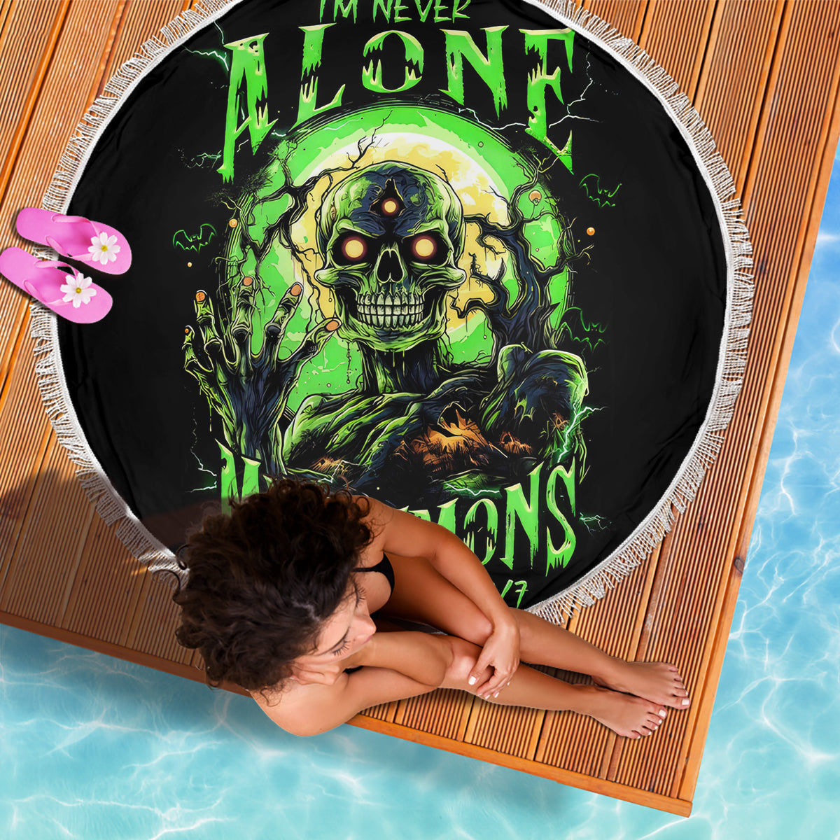 Zombie Skull Beach Blanket I Never Alone My Demon With Me 24/7 - Wonder Print Shop