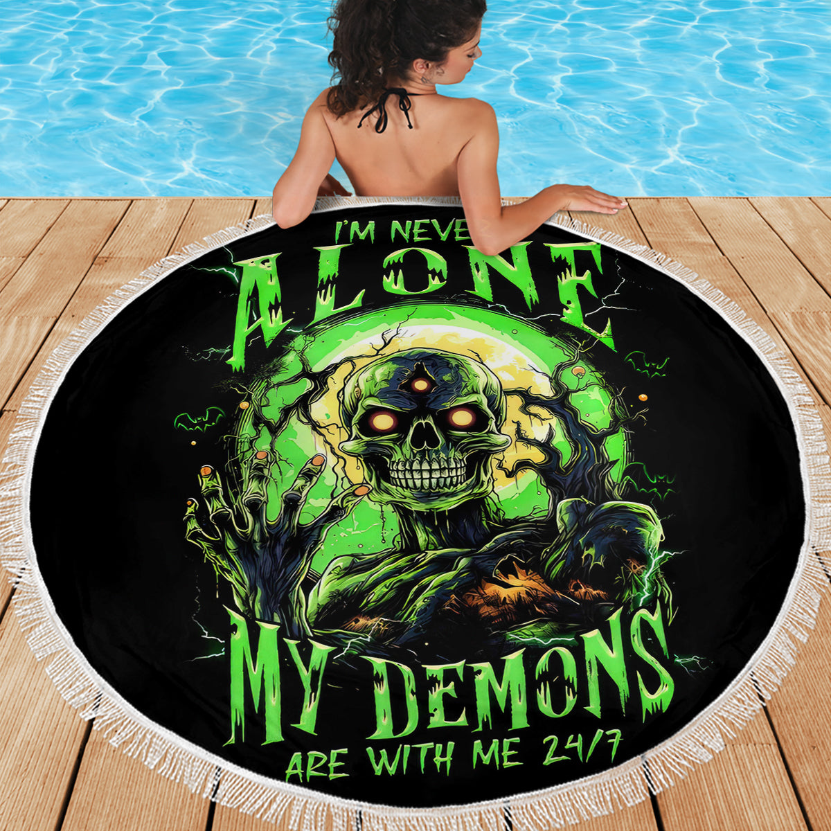 Zombie Skull Beach Blanket I Never Alone My Demon With Me 24/7 - Wonder Print Shop