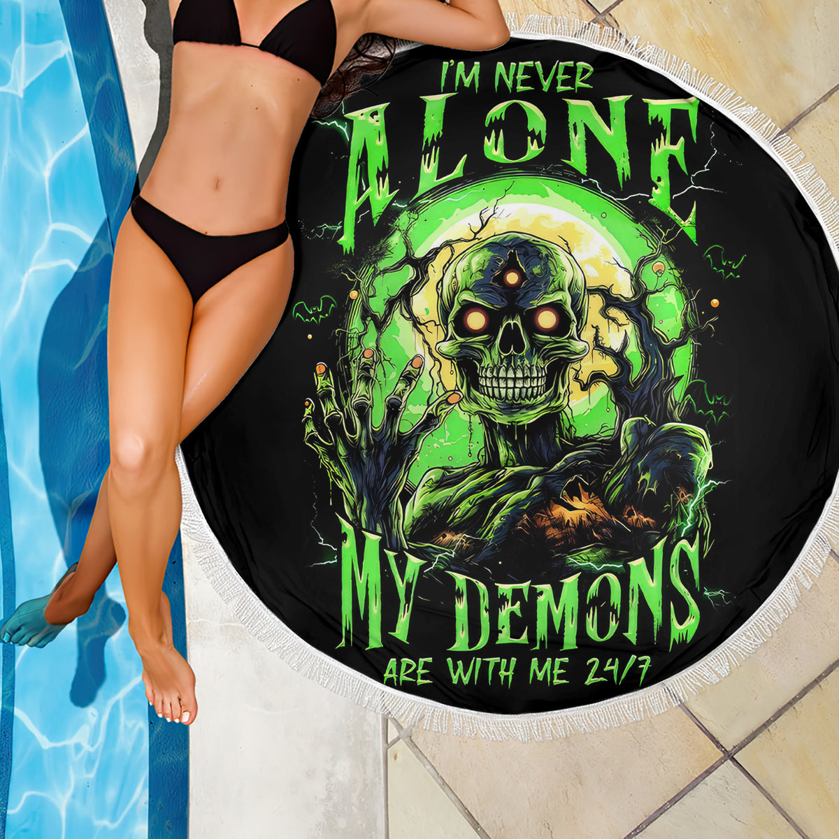 Zombie Skull Beach Blanket I Never Alone My Demon With Me 24/7 - Wonder Print Shop