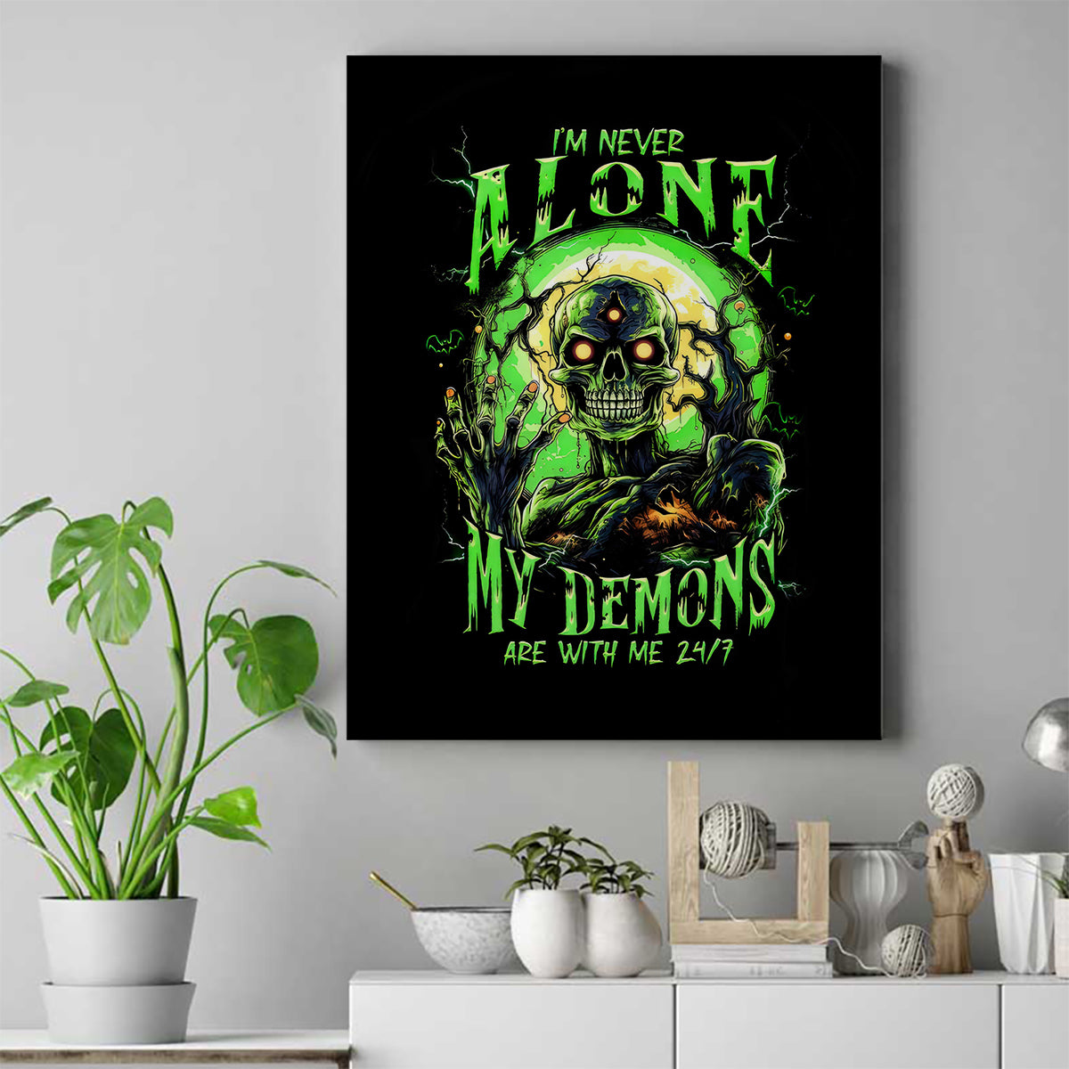 Zombie Skull Canvas Wall Art I Never Alone My Demon With Me 24/7 - Wonder Print Shop