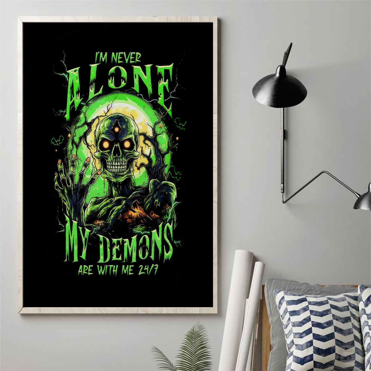 Zombie Skull Canvas Wall Art I Never Alone My Demon With Me 24/7 - Wonder Print Shop