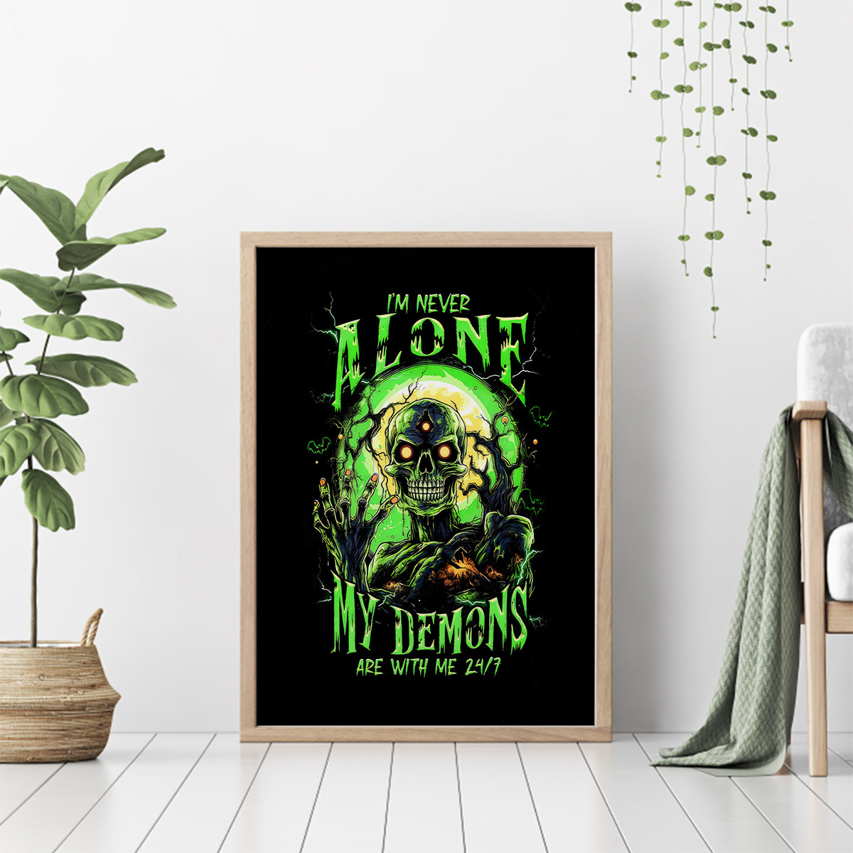 Zombie Skull Canvas Wall Art I Never Alone My Demon With Me 24/7 - Wonder Print Shop