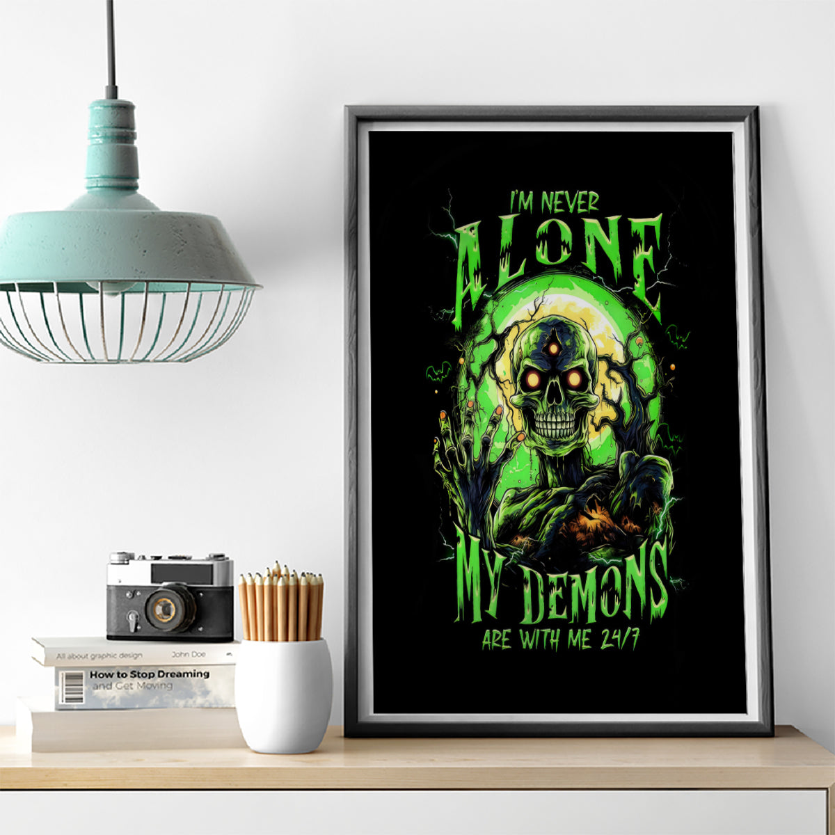 Zombie Skull Canvas Wall Art I Never Alone My Demon With Me 24/7 - Wonder Print Shop