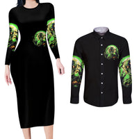Zombie Skull Couples Matching Long Sleeve Bodycon Dress and Long Sleeve Button Shirts I Never Alone My Demon With Me 24/7 - Wonder Print Shop