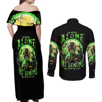 Zombie Skull Couples Matching Off Shoulder Maxi Dress and Long Sleeve Button Shirts I Never Alone My Demon With Me 24/7 - Wonder Print Shop