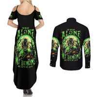 Zombie Skull Couples Matching Summer Maxi Dress and Long Sleeve Button Shirts I Never Alone My Demon With Me 24/7 - Wonder Print Shop