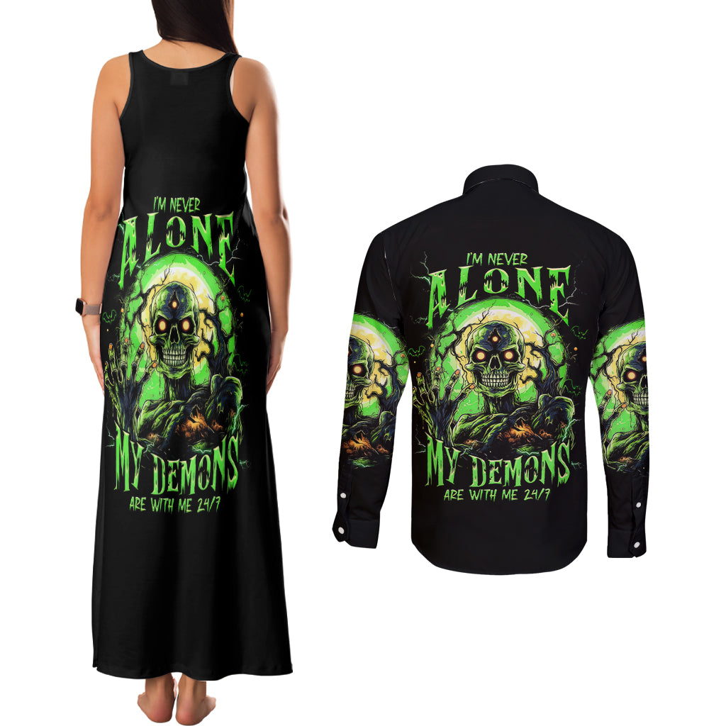Zombie Skull Couples Matching Tank Maxi Dress and Long Sleeve Button Shirts I Never Alone My Demon With Me 24/7 - Wonder Print Shop