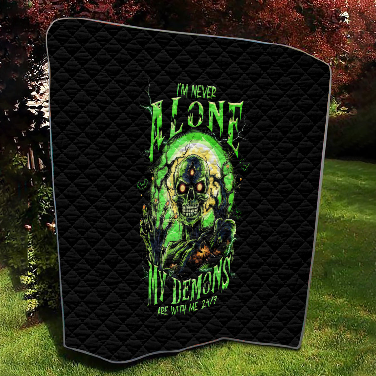 Zombie Skull Quilt I Never Alone My Demon With Me 24/7 - Wonder Print Shop