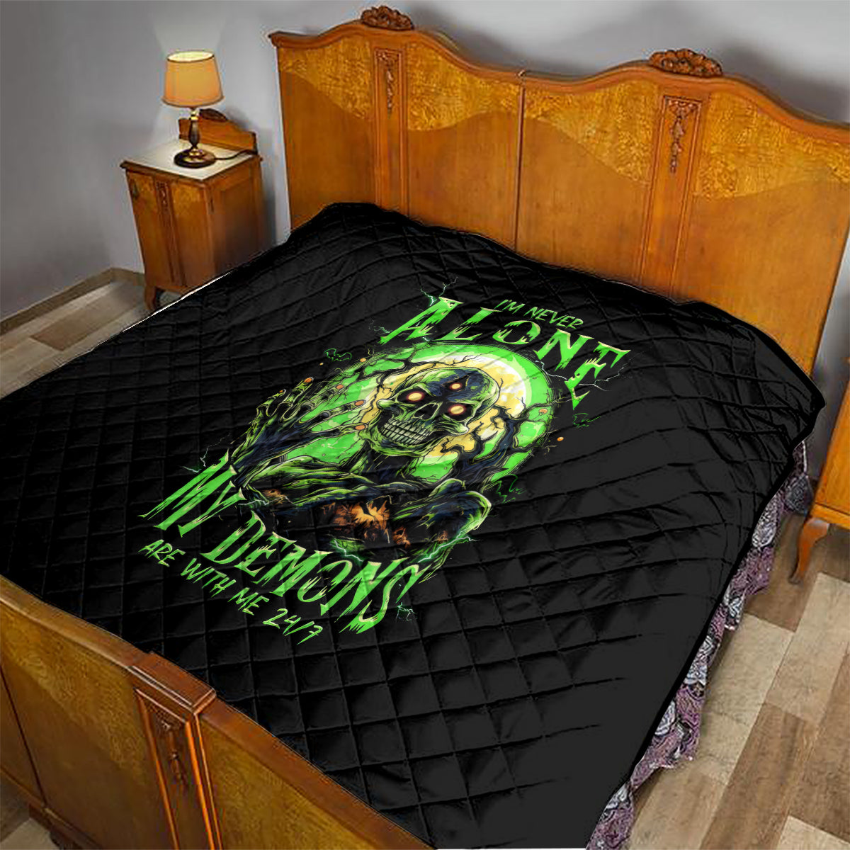 Zombie Skull Quilt I Never Alone My Demon With Me 24/7 - Wonder Print Shop