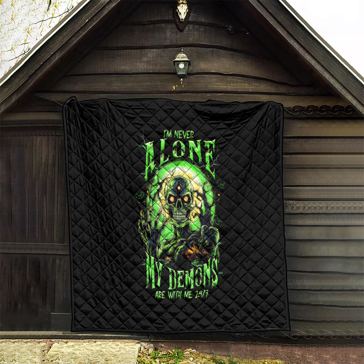 Zombie Skull Quilt I Never Alone My Demon With Me 24/7 - Wonder Print Shop