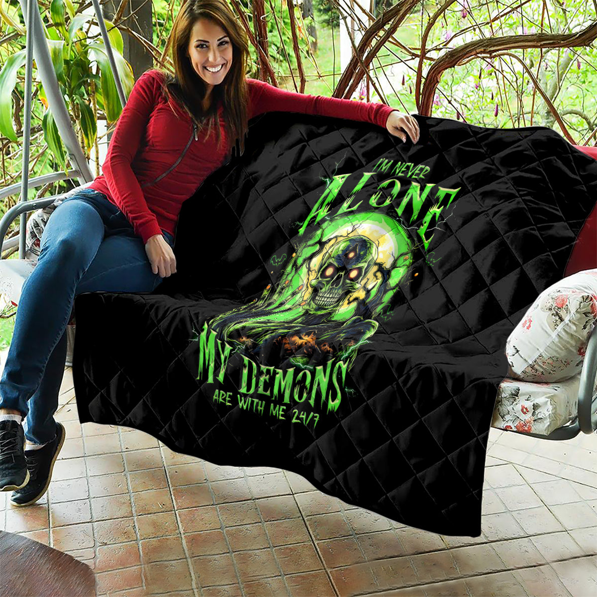 Zombie Skull Quilt I Never Alone My Demon With Me 24/7 - Wonder Print Shop