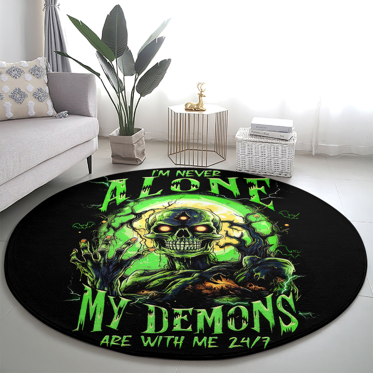 zombie-skull-round-carpet-i-never-alone-my-demon-with-me-247