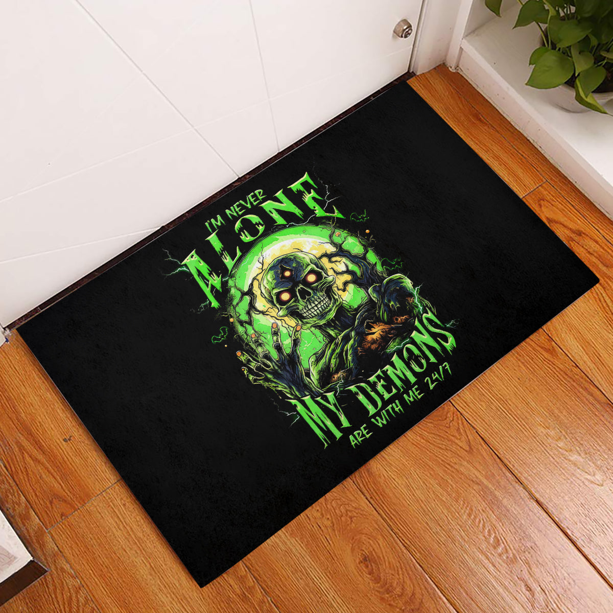 Zombie Skull Rubber Doormat I Never Alone My Demon With Me 24/7 - Wonder Print Shop
