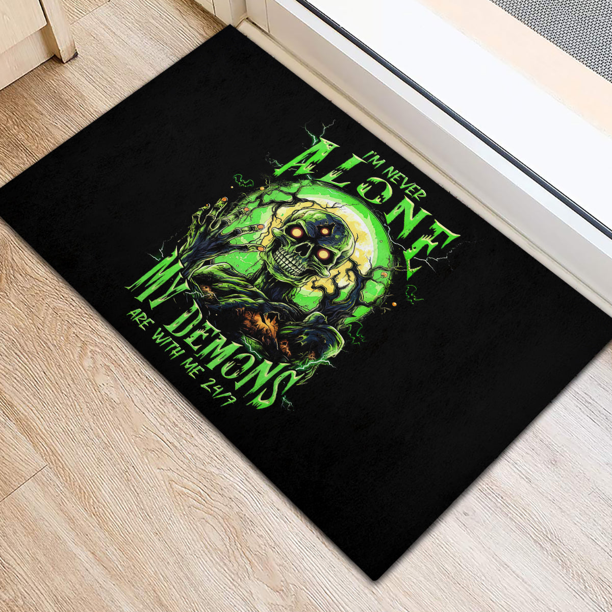 Zombie Skull Rubber Doormat I Never Alone My Demon With Me 24/7 - Wonder Print Shop