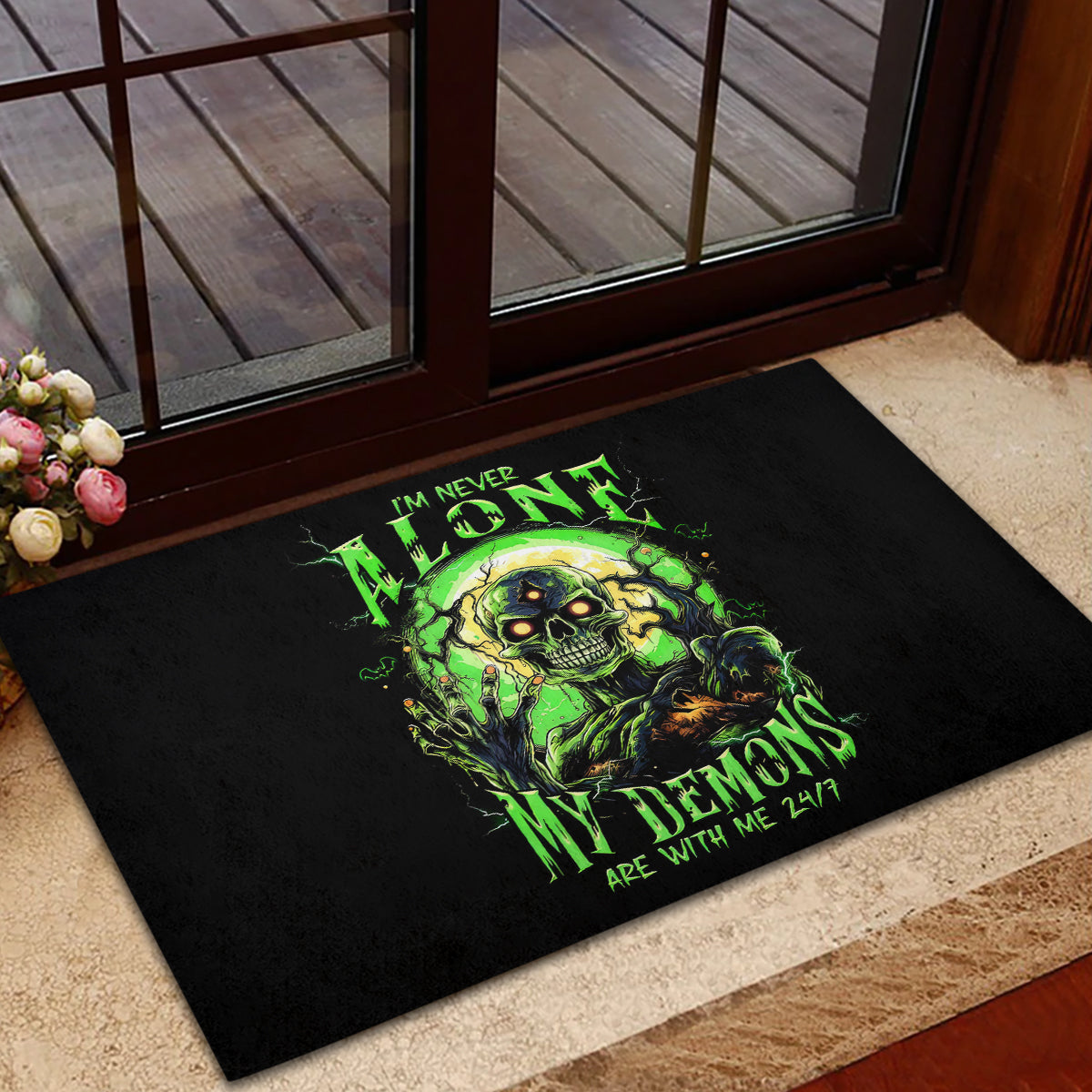 Zombie Skull Rubber Doormat I Never Alone My Demon With Me 24/7 - Wonder Print Shop