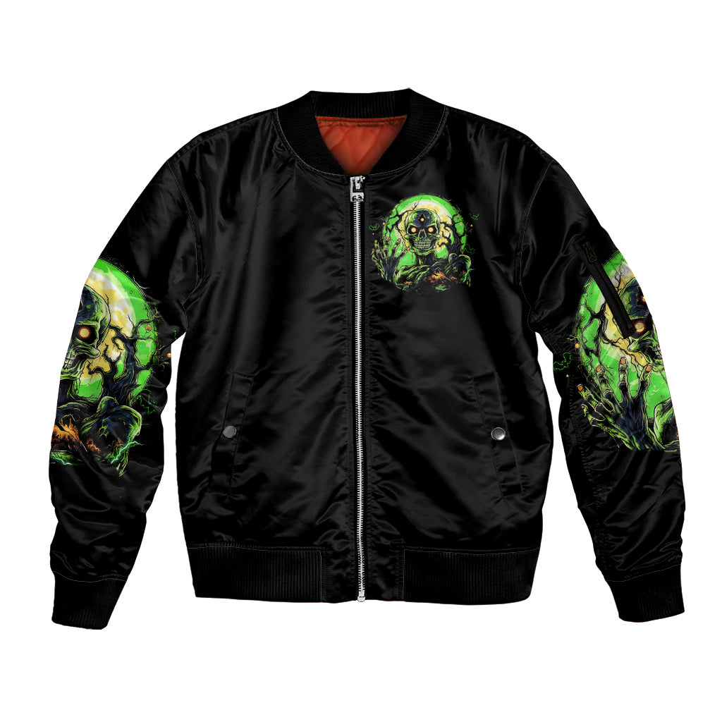 Skull Pumpkin Sleeve Zip Bomber Jacket I Have Three Side Quite Funny And Side You Never Want - Wonder Print Shop