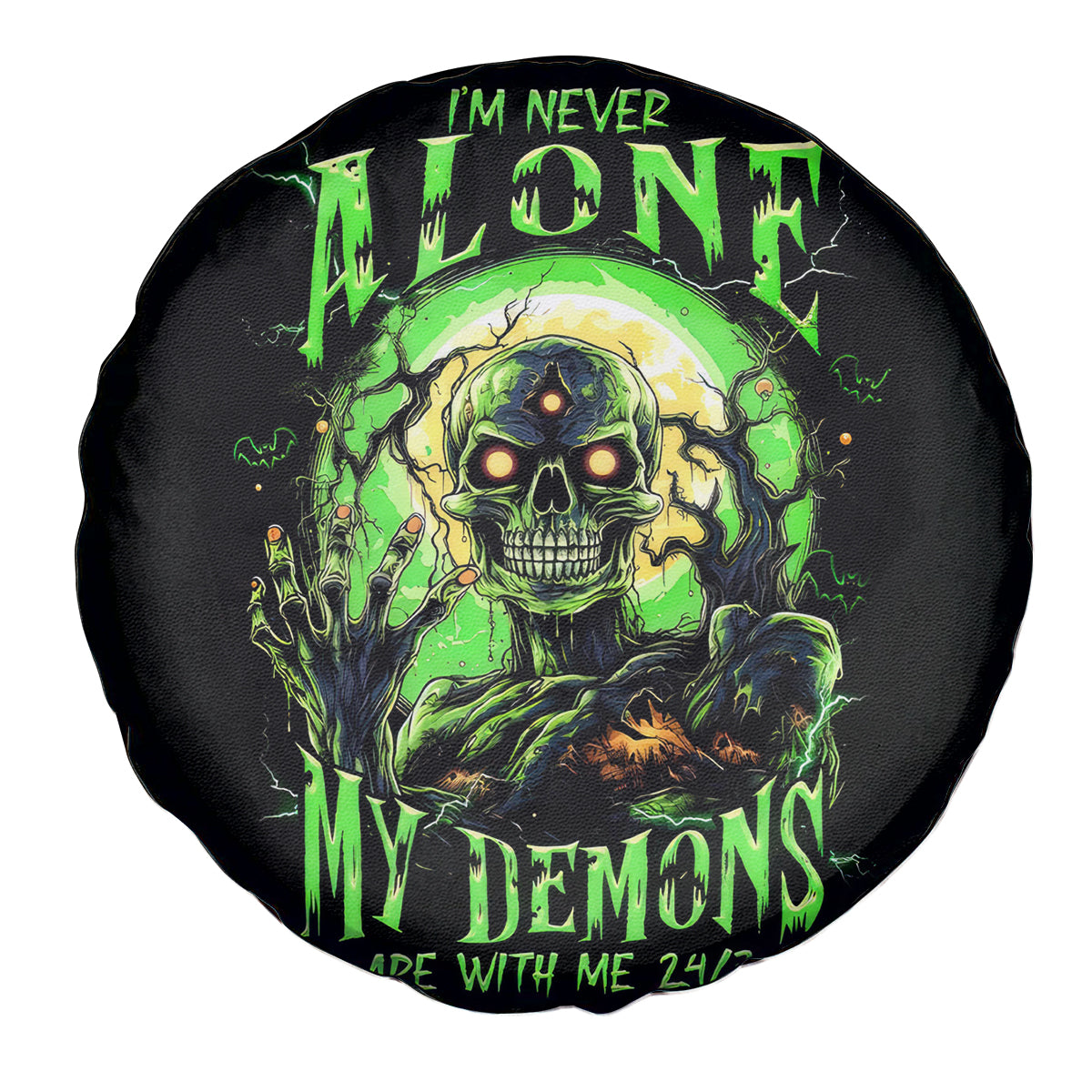 Zombie Skull Spare Tire Cover I Never Alone My Demon With Me 24/7 - Wonder Print Shop