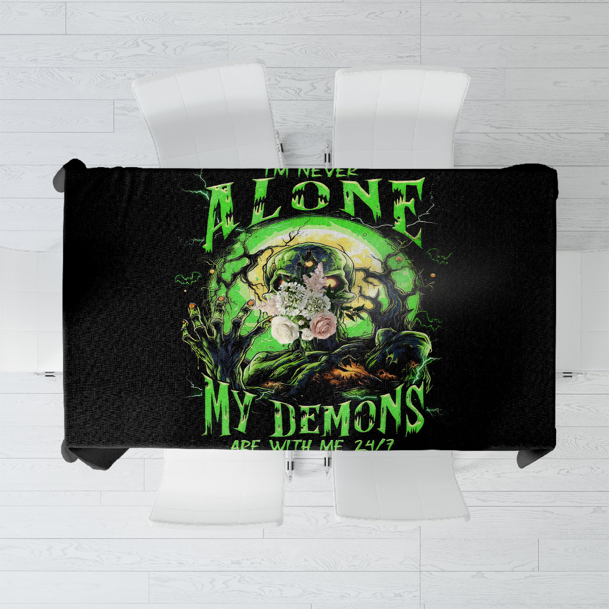 Zombie Skull Tablecloth I Never Alone My Demon With Me 24/7 - Wonder Print Shop