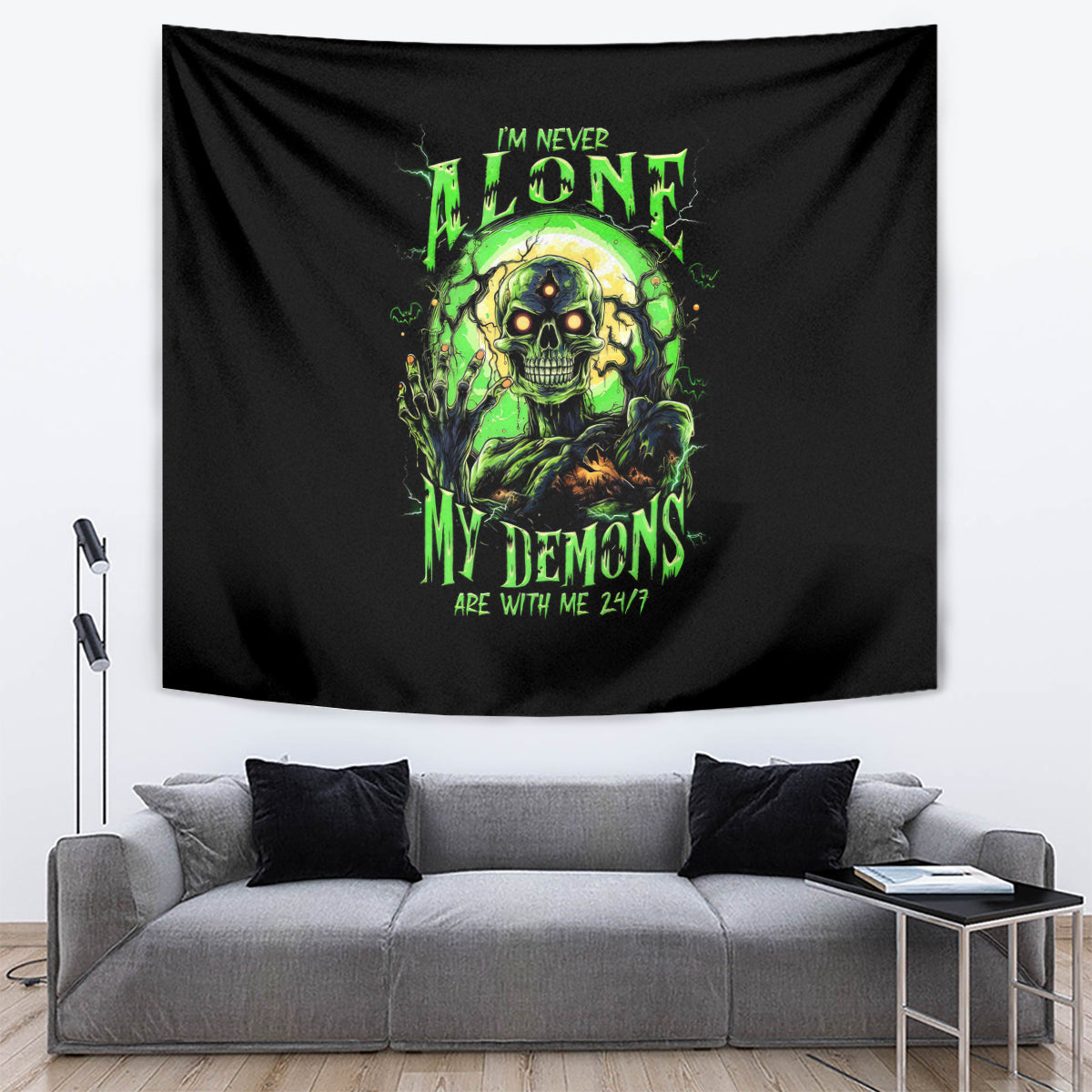 Zombie Skull Tapestry I Never Alone My Demon With Me 24/7 - Wonder Print Shop
