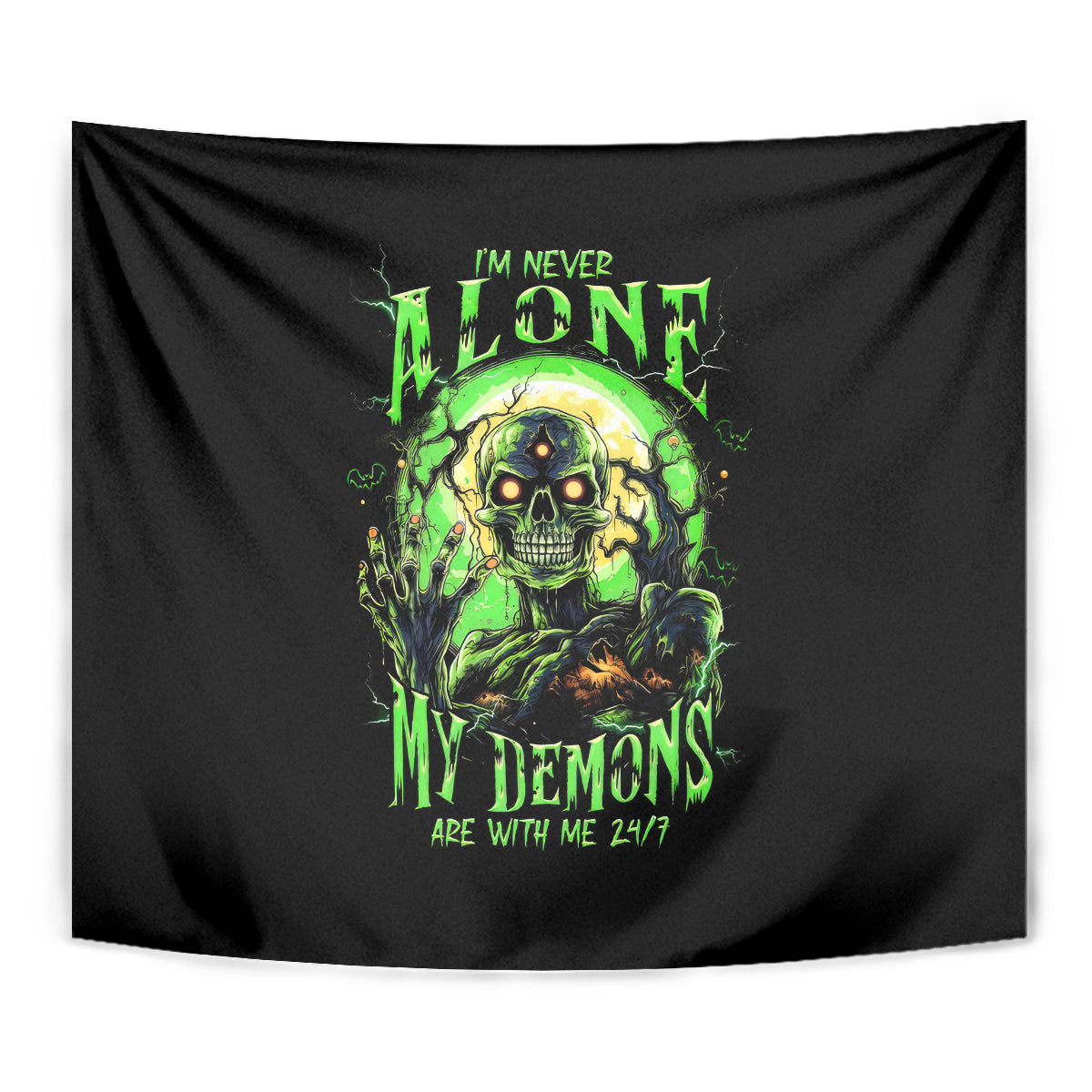 Zombie Skull Tapestry I Never Alone My Demon With Me 24/7 - Wonder Print Shop