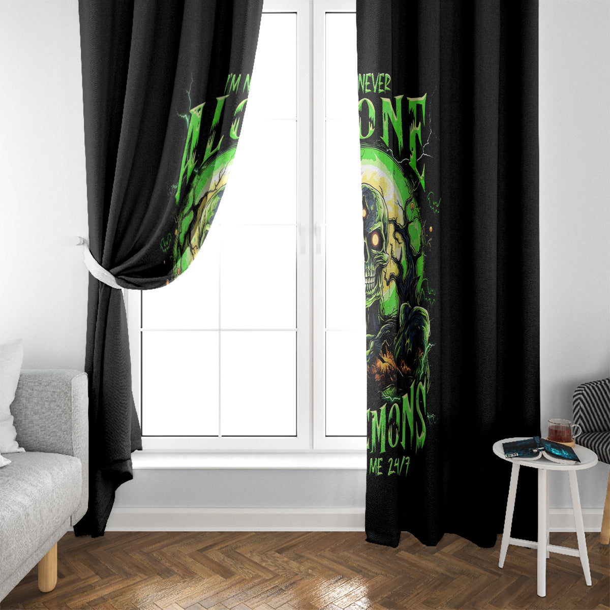 Zombie Skull Window Curtain I Never Alone My Demon With Me 24/7 - Wonder Print Shop