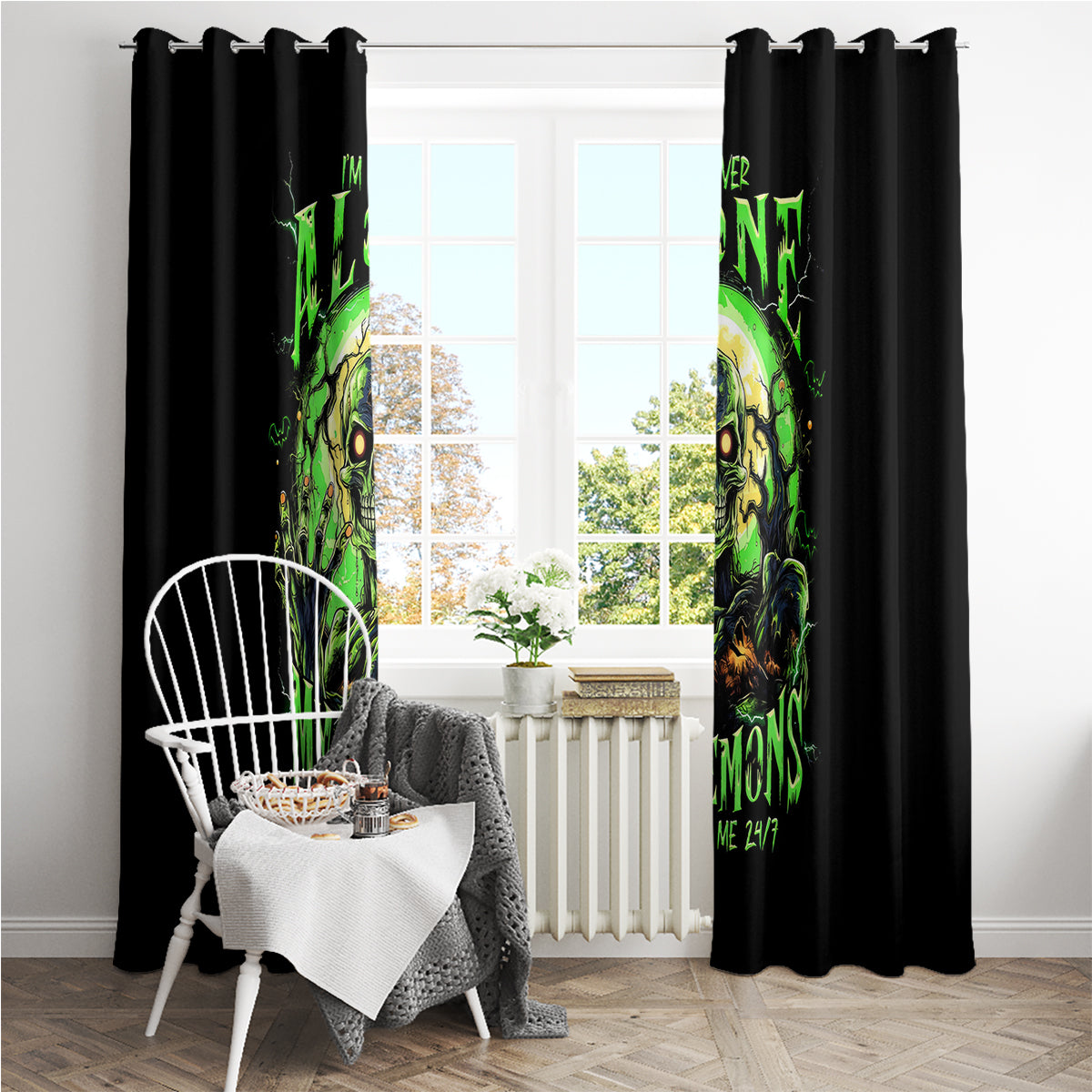 Zombie Skull Window Curtain I Never Alone My Demon With Me 24/7 - Wonder Print Shop