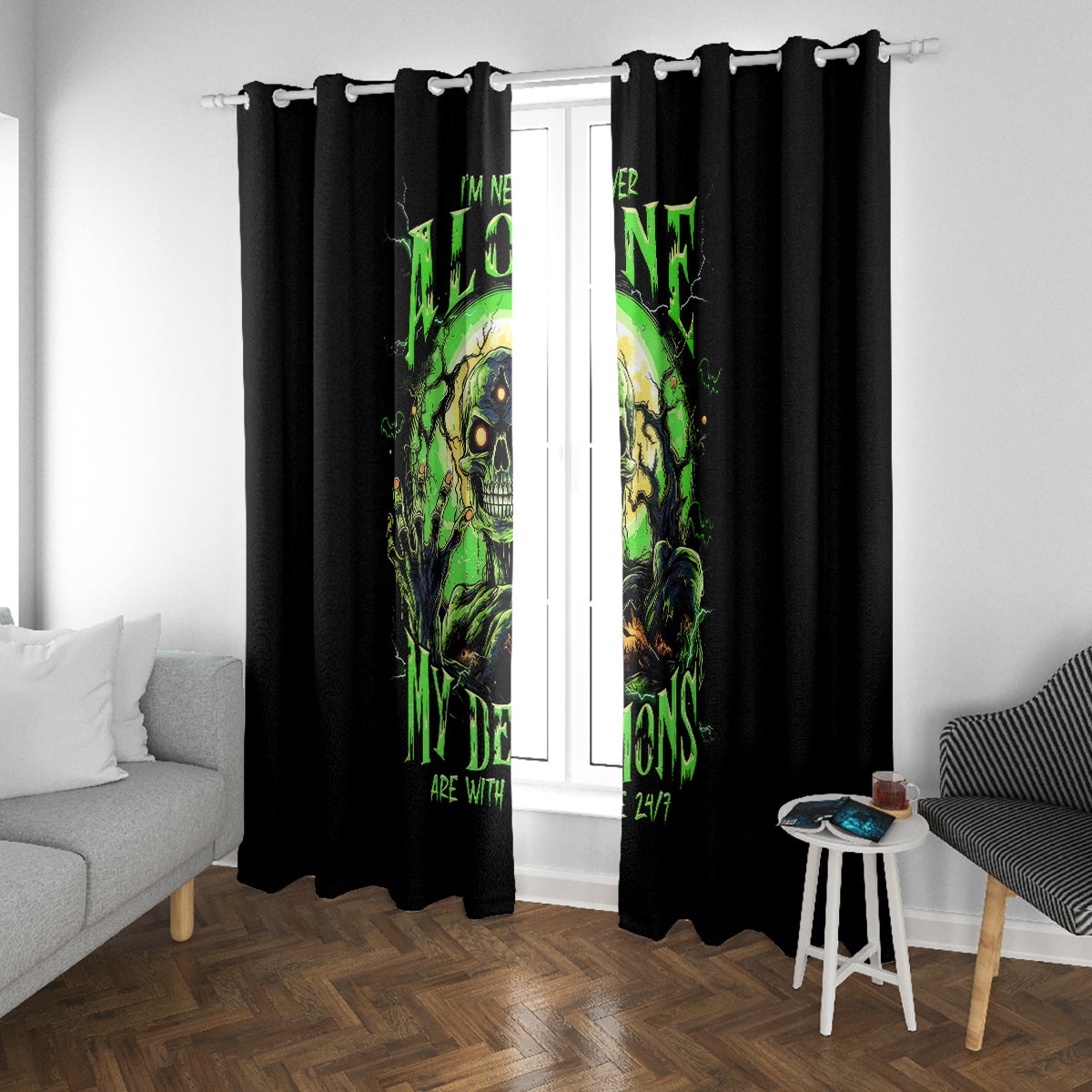 Zombie Skull Window Curtain I Never Alone My Demon With Me 24/7 - Wonder Print Shop