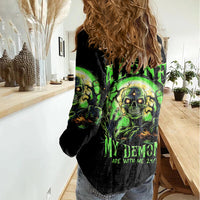 Skull Pumpkin Women Casual Shirt I Have Three Side Quite Funny And Side You Never Want - Wonder Print Shop