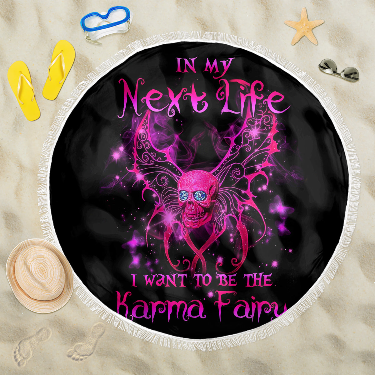 Fairy Skull Beach Blanket My Next Life I Want To Be Karma Fairy - Wonder Print Shop