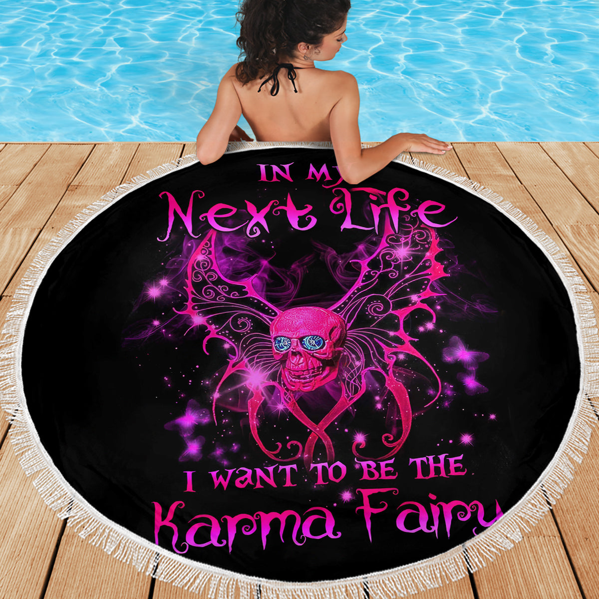 Fairy Skull Beach Blanket My Next Life I Want To Be Karma Fairy - Wonder Print Shop