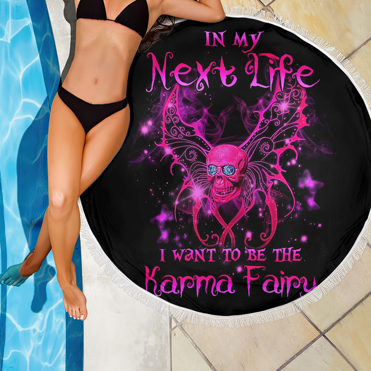 Fairy Skull Beach Blanket My Next Life I Want To Be Karma Fairy - Wonder Print Shop