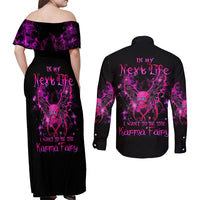 Fairy Skull Couples Matching Off Shoulder Maxi Dress and Long Sleeve Button Shirts My Next Life I Want To Be Karma Fairy - Wonder Print Shop