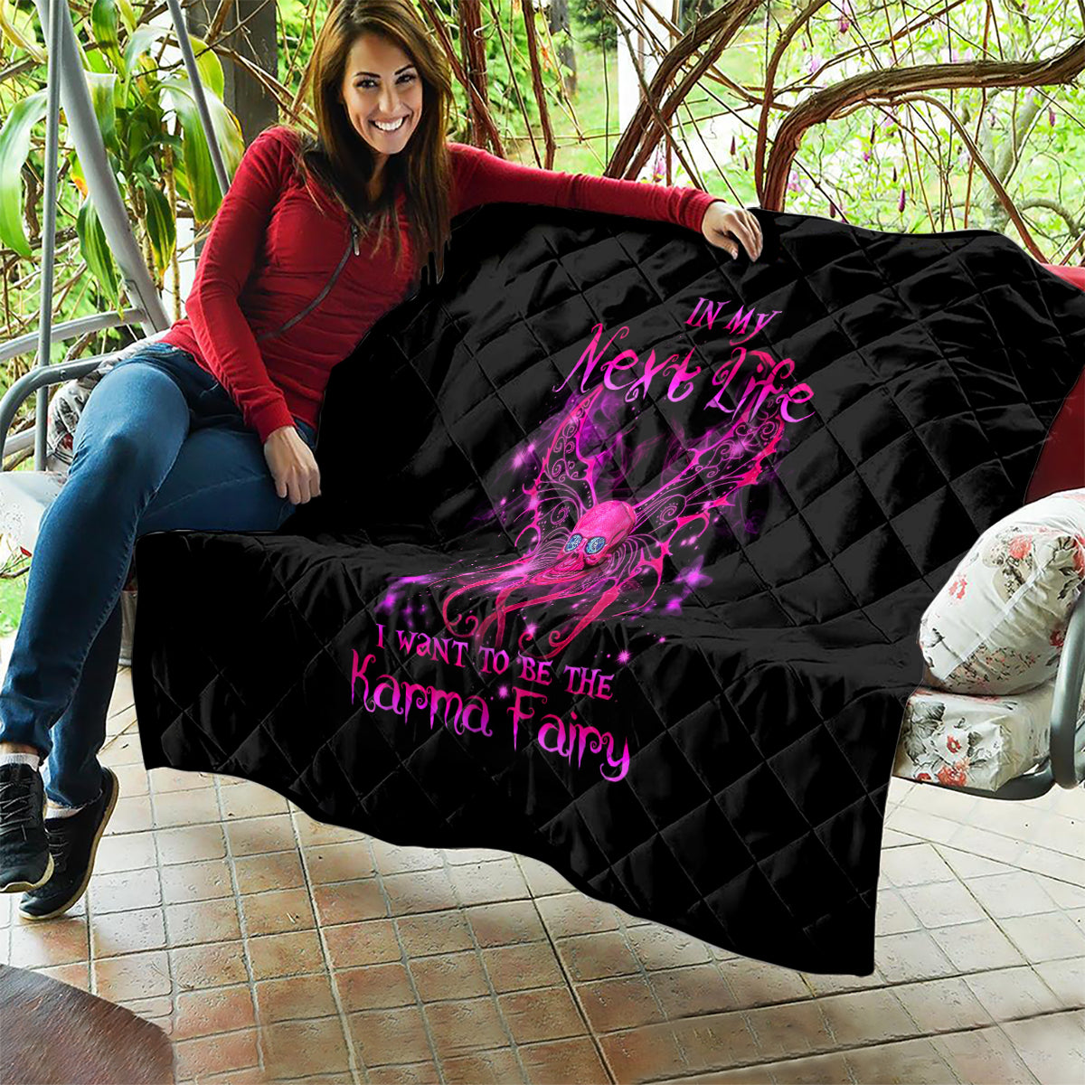 Fairy Skull Quilt My Next Life I Want To Be Karma Fairy - Wonder Print Shop