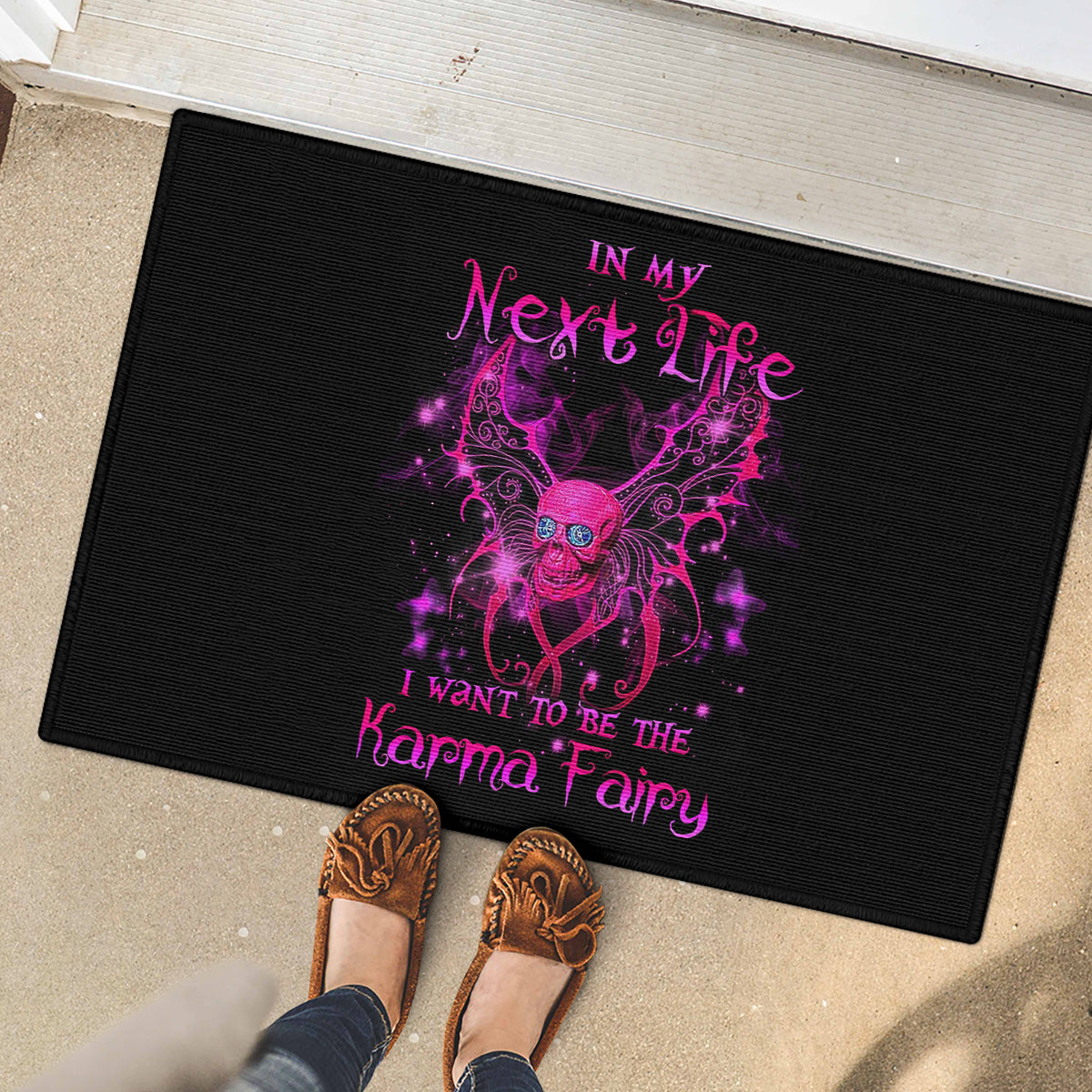 Fairy Skull Rubber Doormat My Next Life I Want To Be Karma Fairy - Wonder Print Shop
