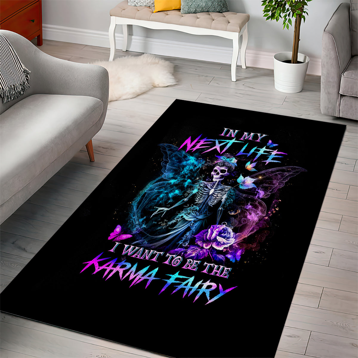 Dia De Los Muertos Skull Area Rug My Next Life I Want To Be Karma Fairy - Wonder Print Shop