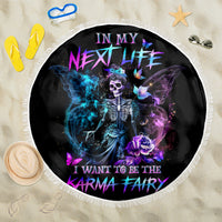 Dia De Los Muertos Skull Beach Blanket My Next Life I Want To Be Karma Fairy - Wonder Print Shop
