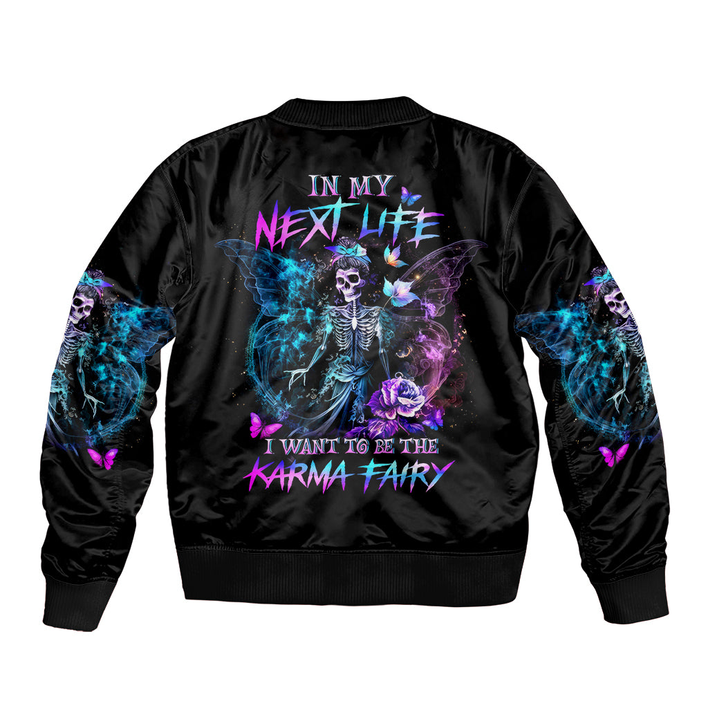 Dia De Los Muertos Skull Bomber Jacket My Next Life I Want To Be Karma Fairy - Wonder Print Shop