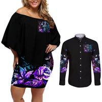Dia De Los Muertos Skull Couples Matching Off Shoulder Short Dress and Long Sleeve Button Shirts My Next Life I Want To Be Karma Fairy - Wonder Print Shop