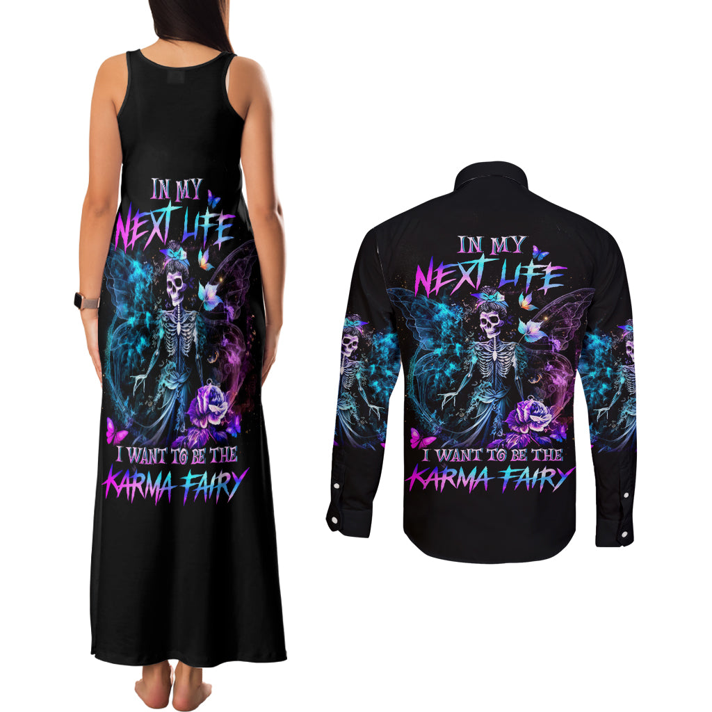 Dia De Los Muertos Skull Couples Matching Tank Maxi Dress and Long Sleeve Button Shirts My Next Life I Want To Be Karma Fairy - Wonder Print Shop