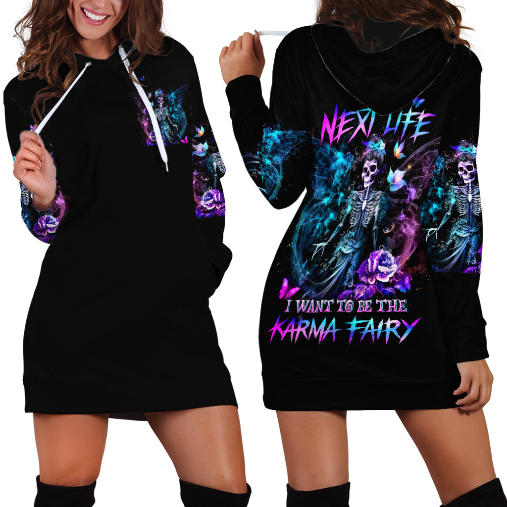 Dia De Los Muertos Skull Hoodie Dress My Next Life I Want To Be Karma Fairy - Wonder Print Shop