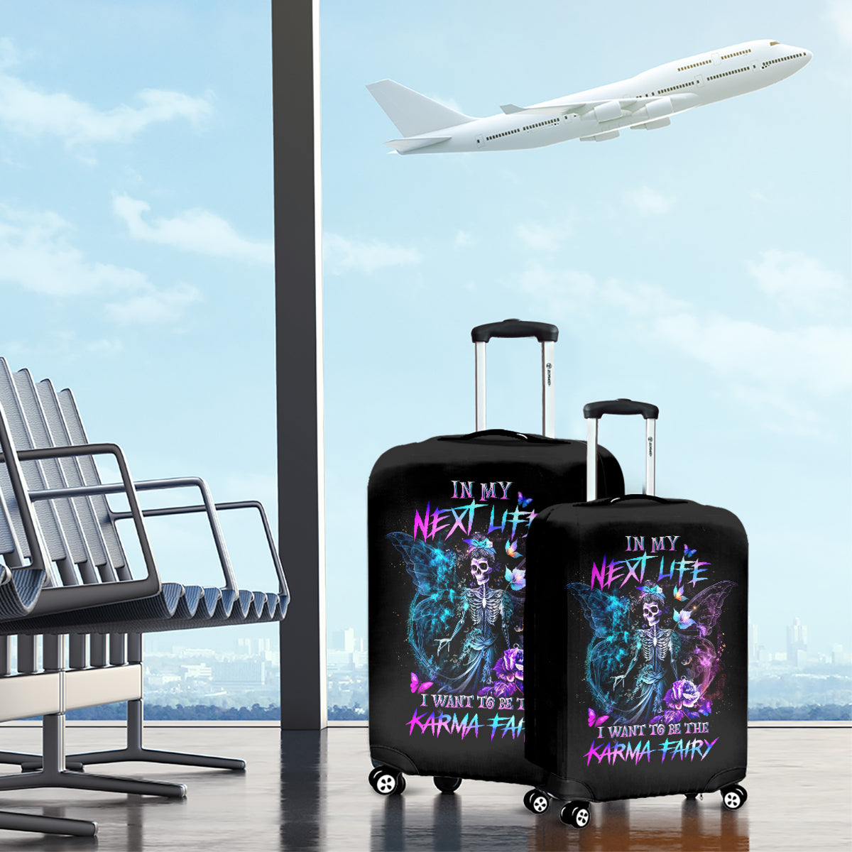 Dia De Los Muertos Skull Luggage Cover My Next Life I Want To Be Karma Fairy - Wonder Print Shop
