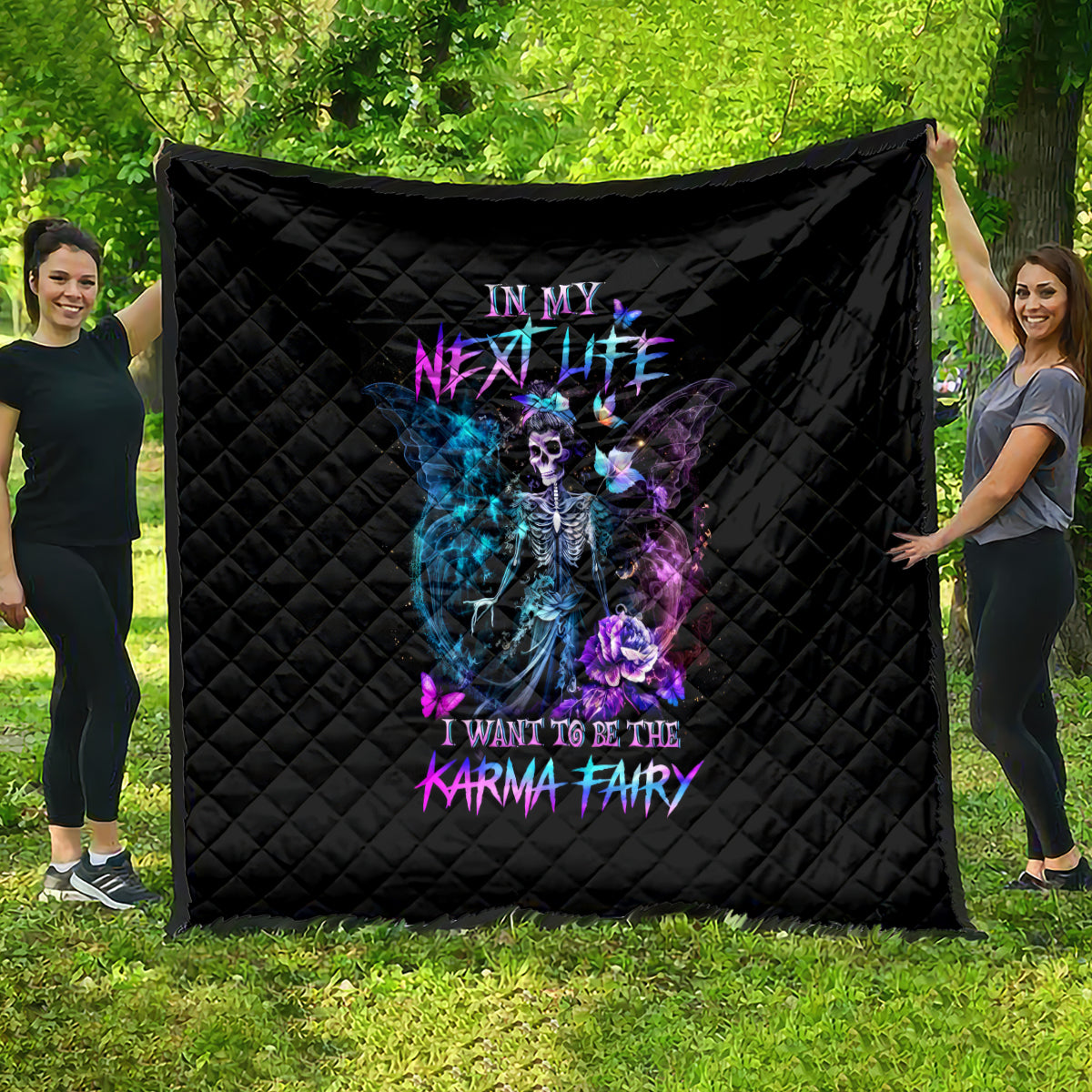 Dia De Los Muertos Skull Quilt My Next Life I Want To Be Karma Fairy - Wonder Print Shop
