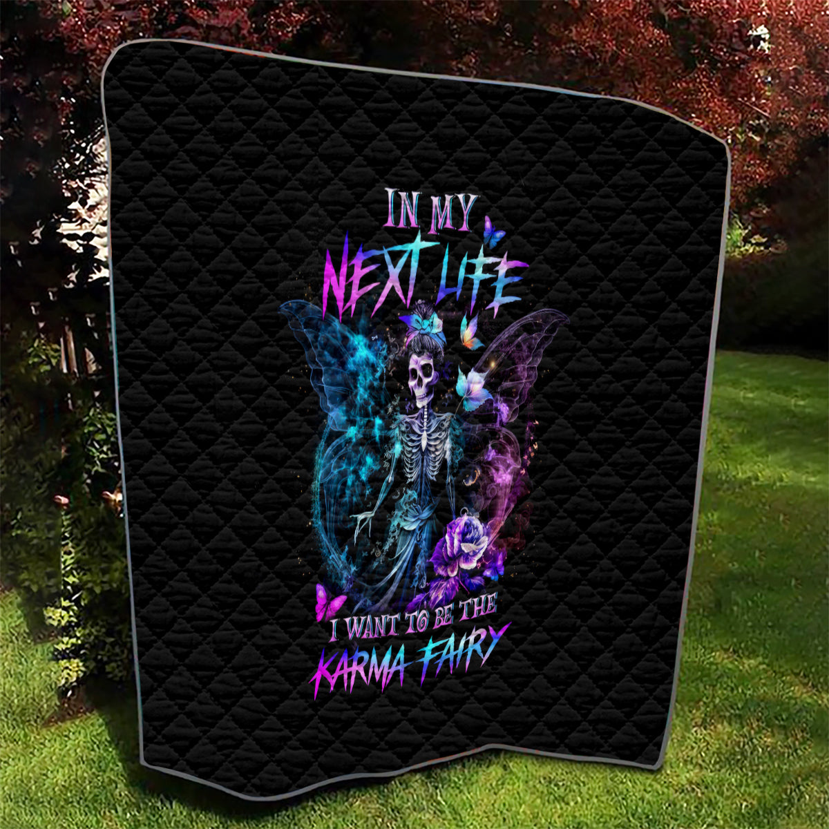 Dia De Los Muertos Skull Quilt My Next Life I Want To Be Karma Fairy - Wonder Print Shop