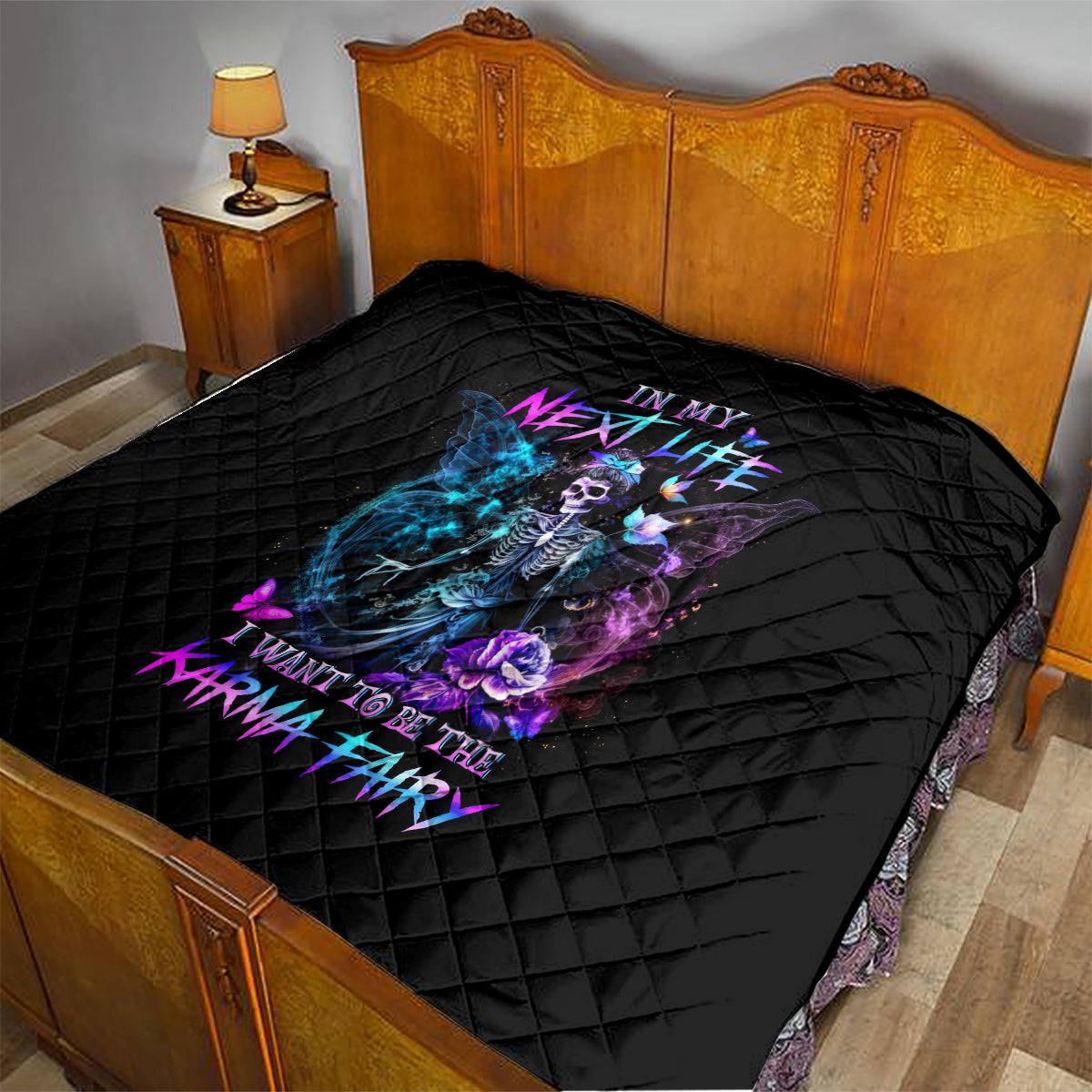 Dia De Los Muertos Skull Quilt My Next Life I Want To Be Karma Fairy - Wonder Print Shop