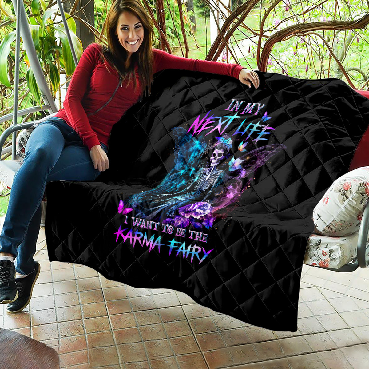 Dia De Los Muertos Skull Quilt My Next Life I Want To Be Karma Fairy - Wonder Print Shop